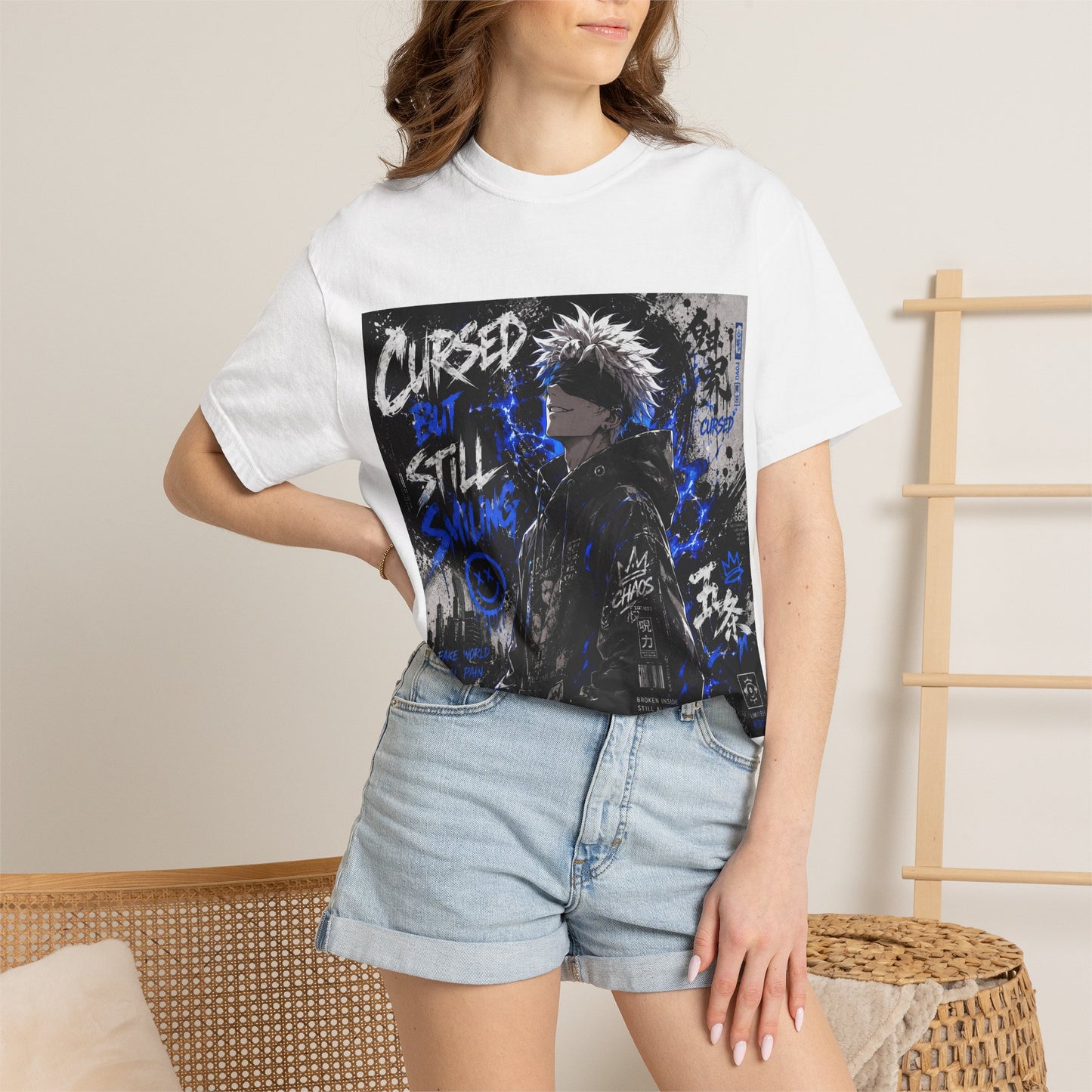 Cursed but Still Smiling T-Shirt — Anime Streetwear Graphic Tee