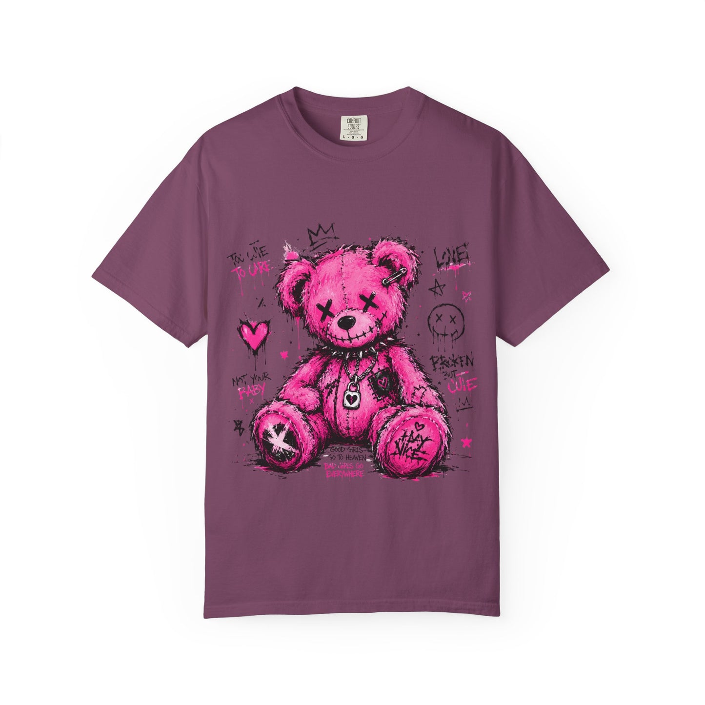 Pink Graffiti Teddy T-Shirt — Distressed Punk Bear Graphic Tee
