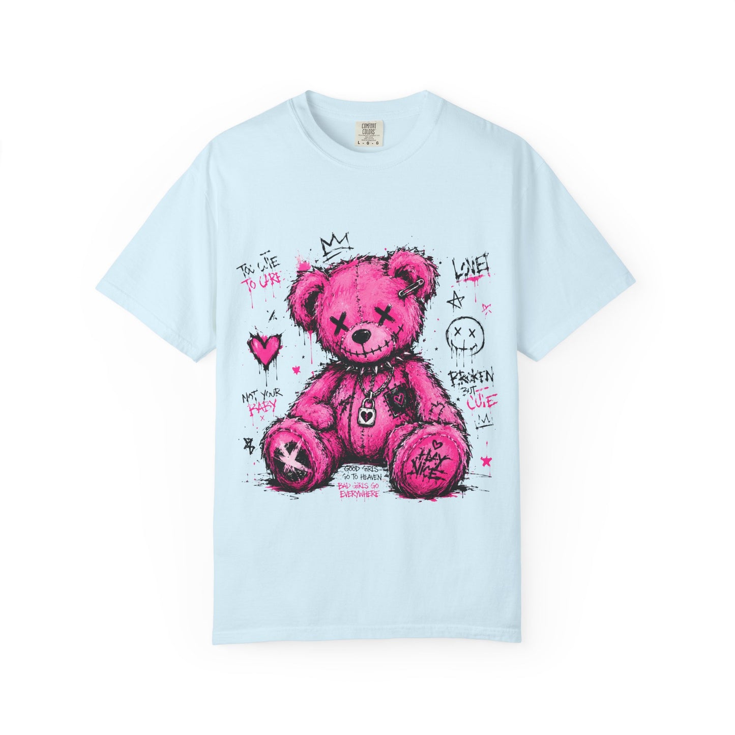 Pink Graffiti Teddy T-Shirt — Distressed Punk Bear Graphic Tee