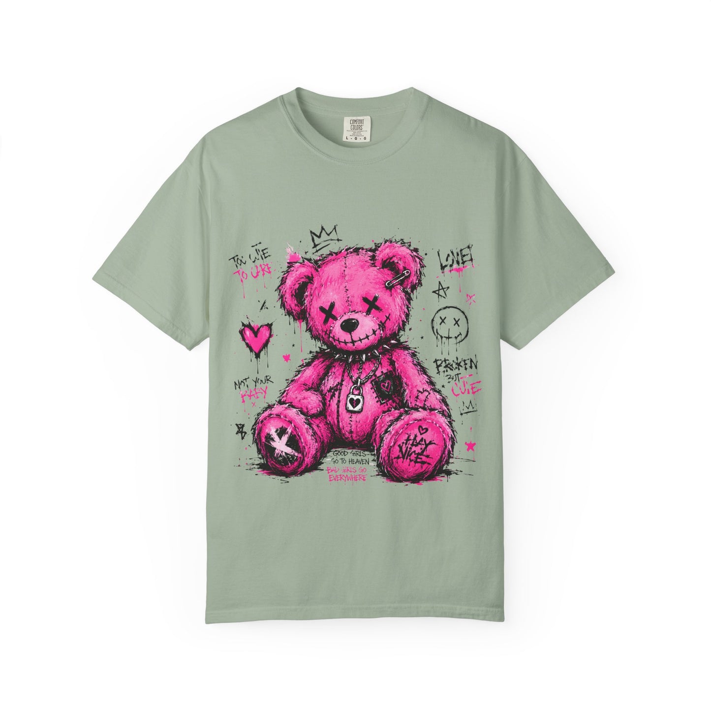 Pink Graffiti Teddy T-Shirt — Distressed Punk Bear Graphic Tee