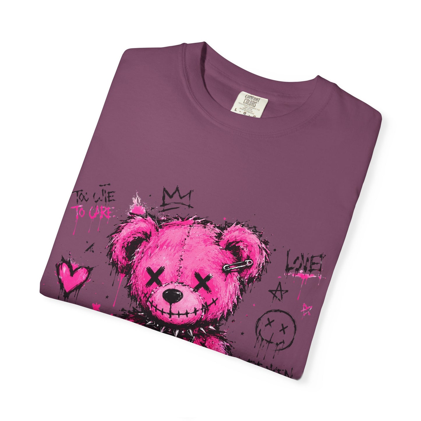 Pink Graffiti Teddy T-Shirt — Distressed Punk Bear Graphic Tee