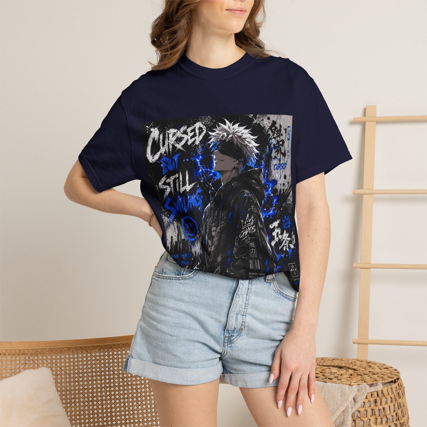 Cursed but Still Smiling T-Shirt — Anime Streetwear Graphic Tee