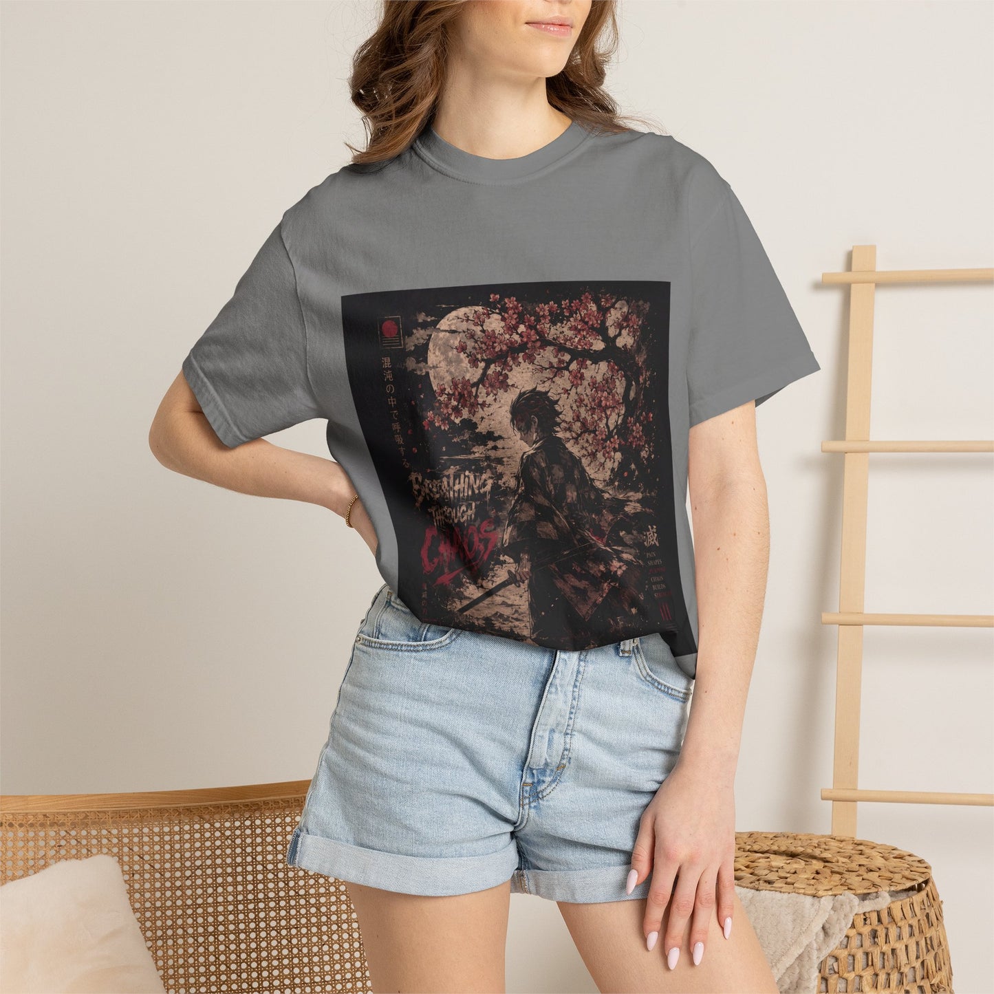 Samurai Moon T-Shirt — Cherry Blossom Night Graphic Tee