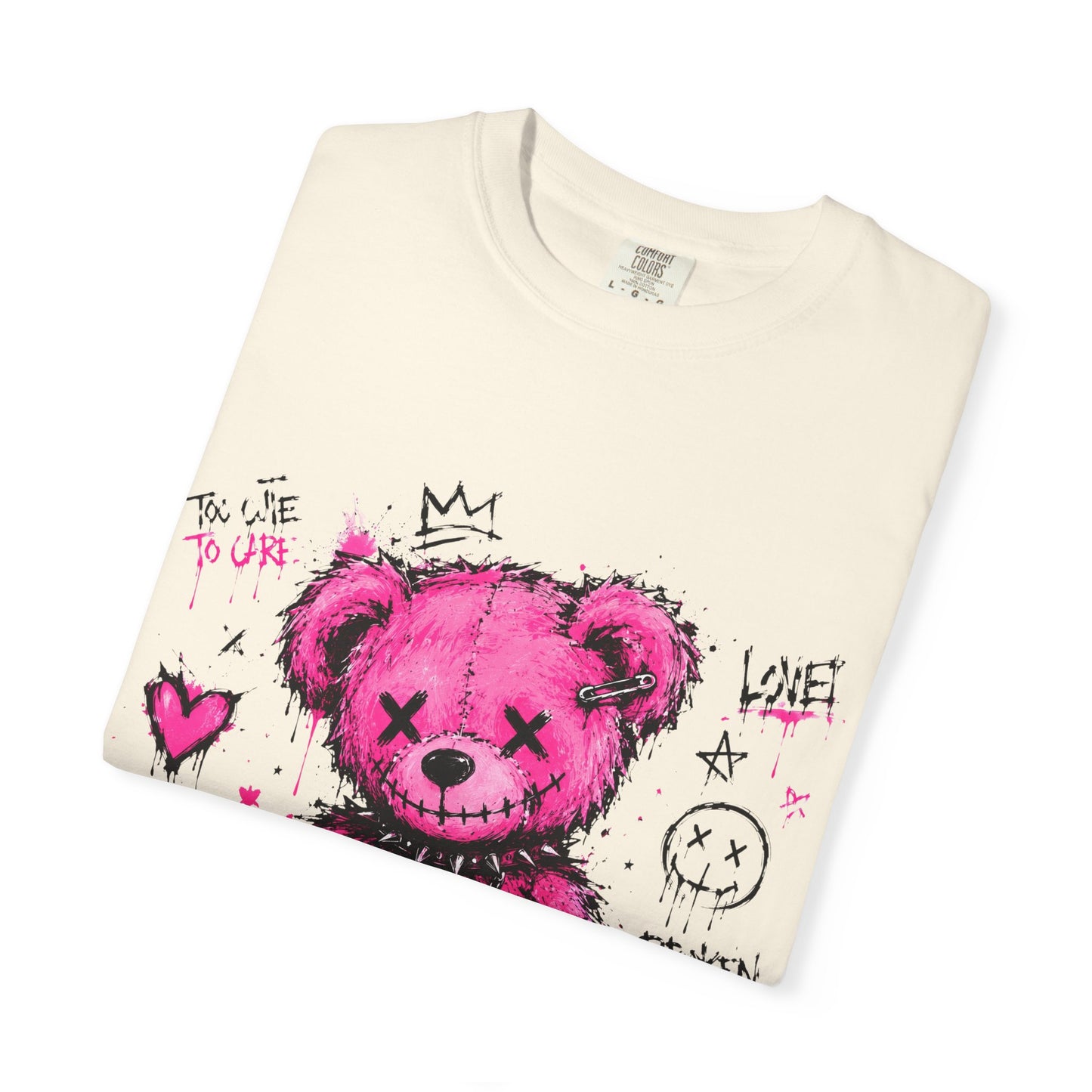 Pink Graffiti Teddy T-Shirt — Distressed Punk Bear Graphic Tee