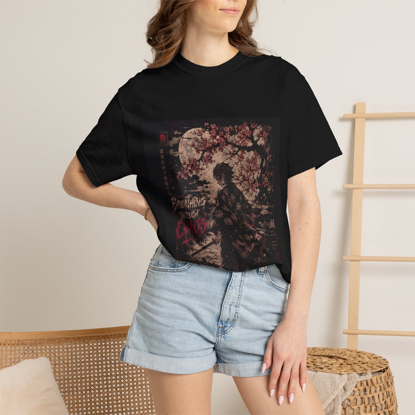 Samurai Moon T-Shirt — Cherry Blossom Night Graphic Tee