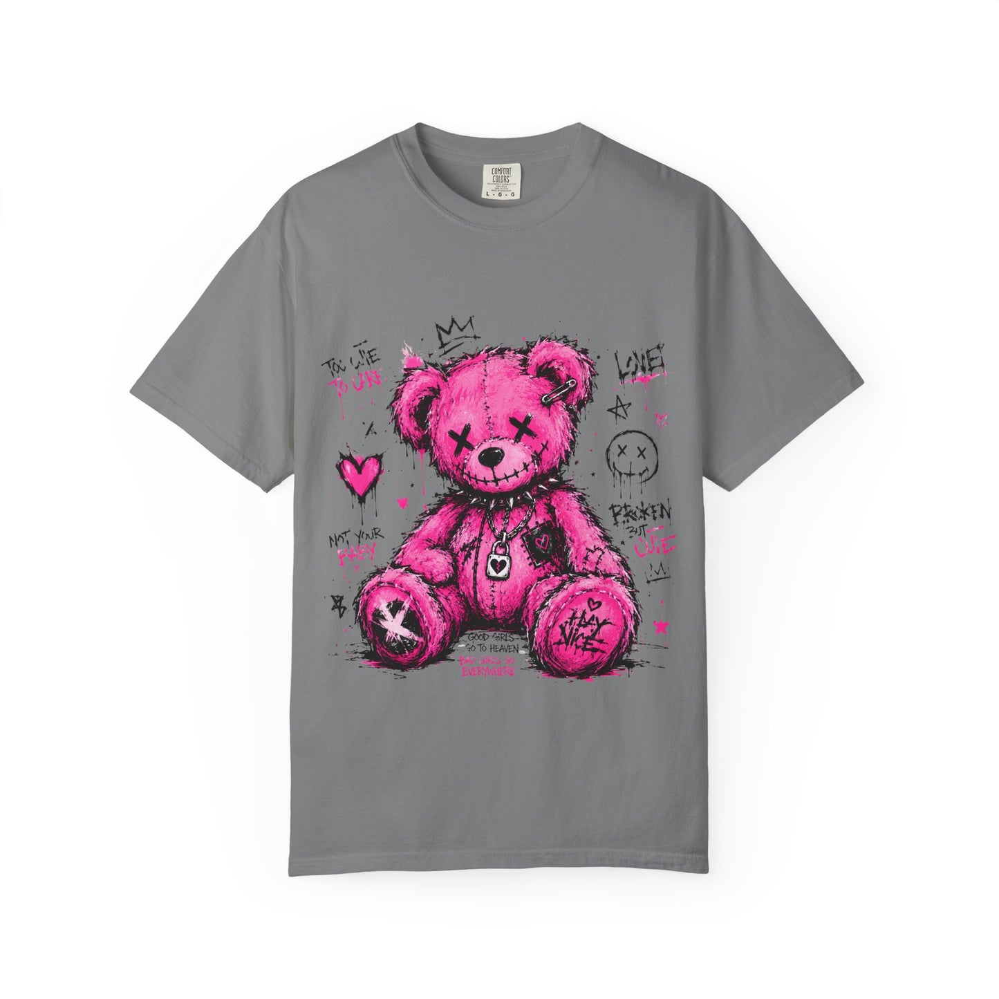 Pink Graffiti Teddy T-Shirt — Distressed Punk Bear Graphic Tee