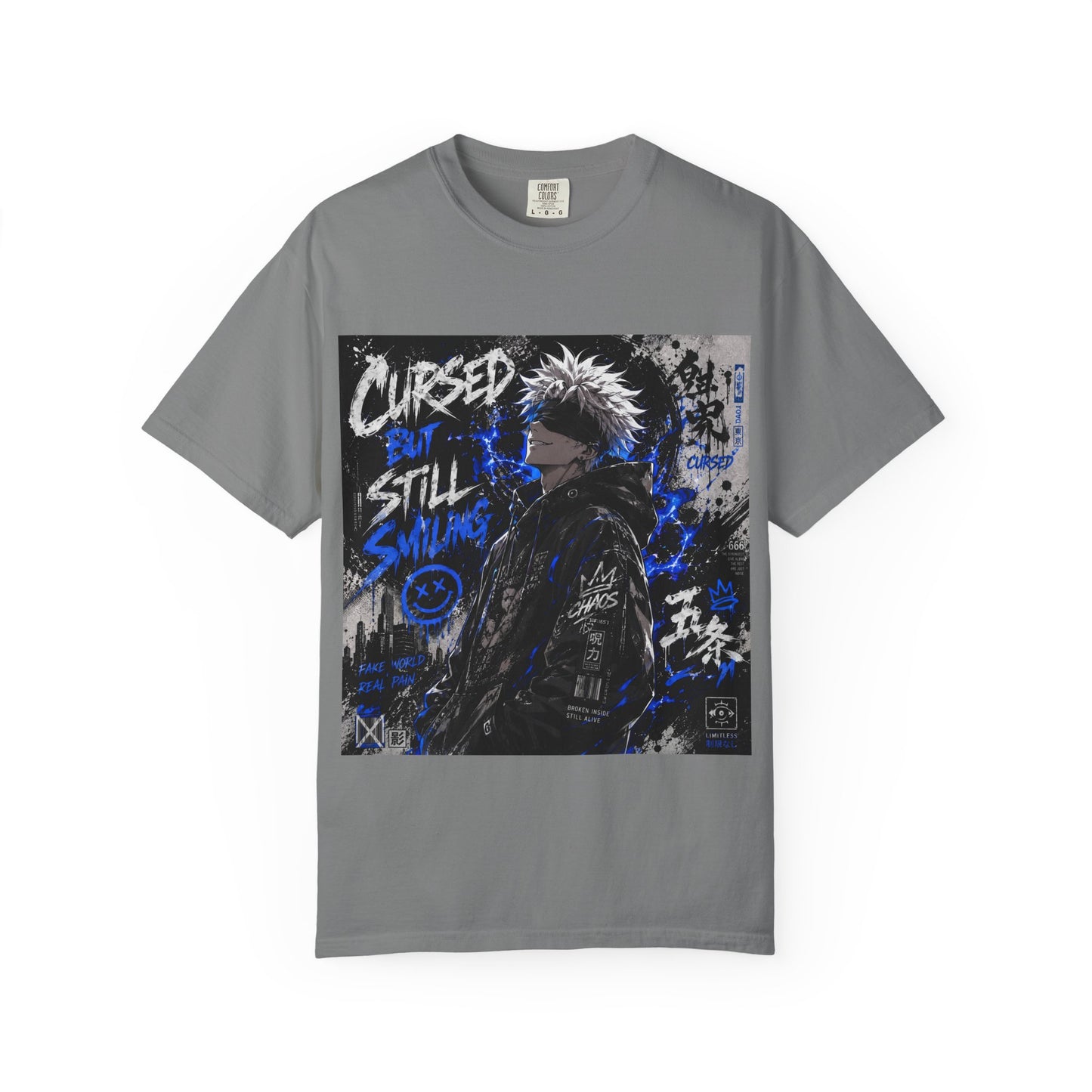 Cursed but Still Smiling T-Shirt — Anime Streetwear Graphic Tee