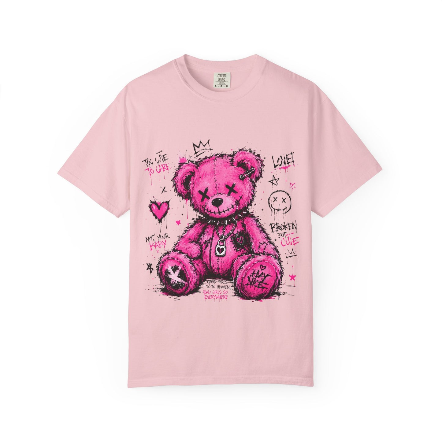 Pink Graffiti Teddy T-Shirt — Distressed Punk Bear Graphic Tee