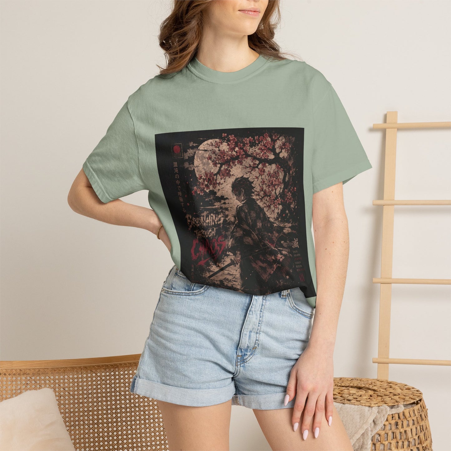 Samurai Moon T-Shirt — Cherry Blossom Night Graphic Tee