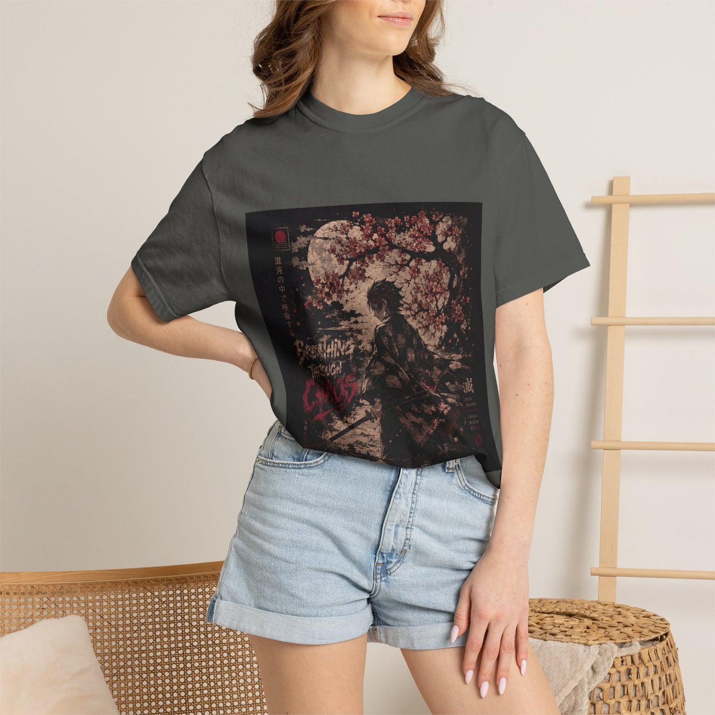 Samurai Moon T-Shirt — Cherry Blossom Night Graphic Tee