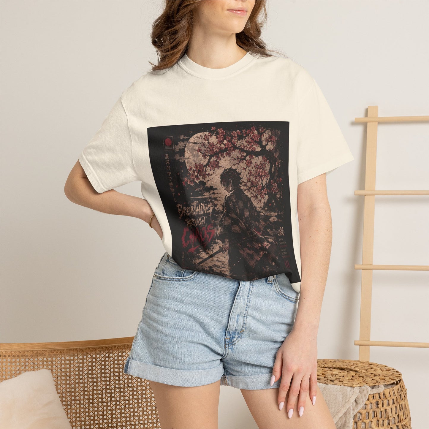 Samurai Moon T-Shirt — Cherry Blossom Night Graphic Tee
