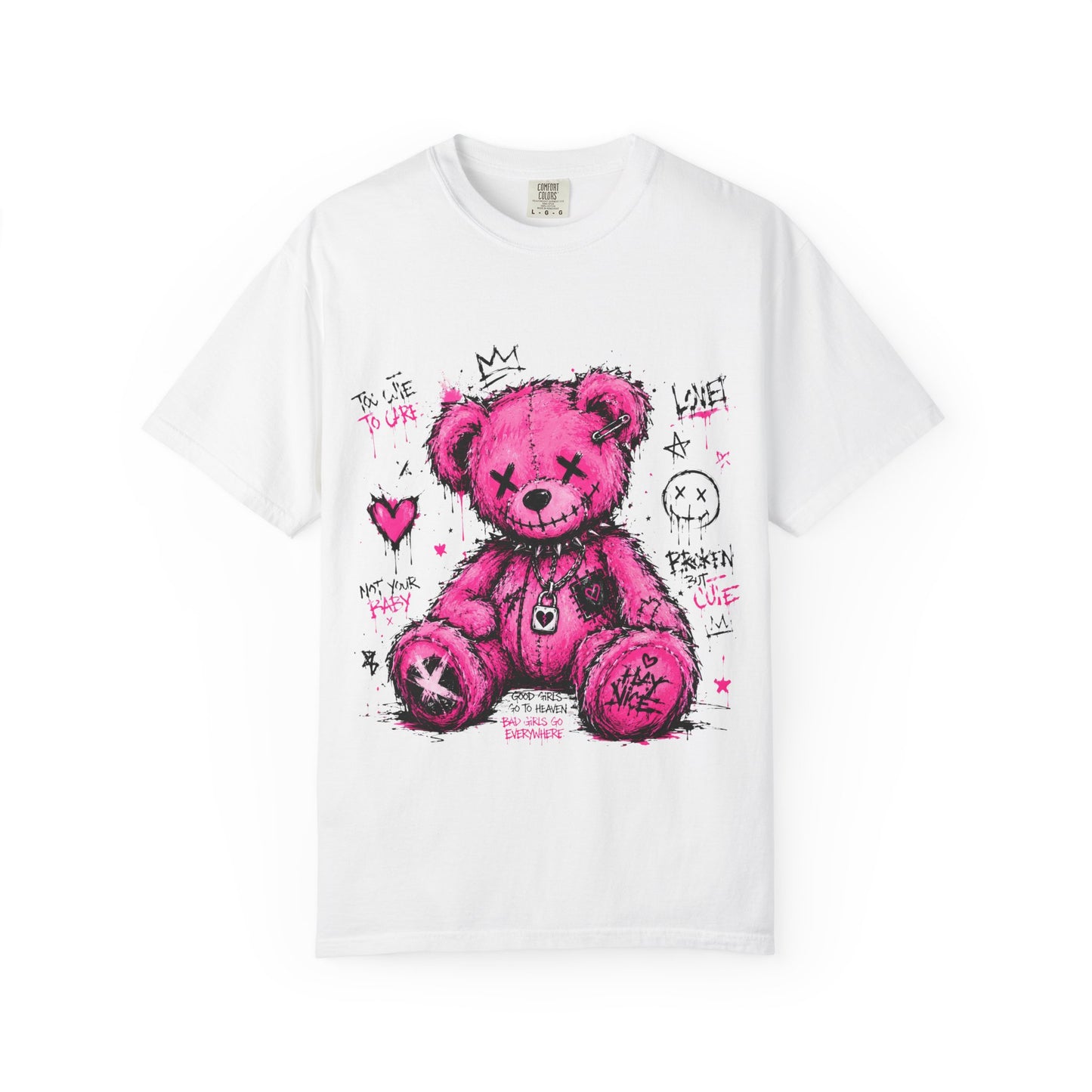 Pink Graffiti Teddy T-Shirt — Distressed Punk Bear Graphic Tee