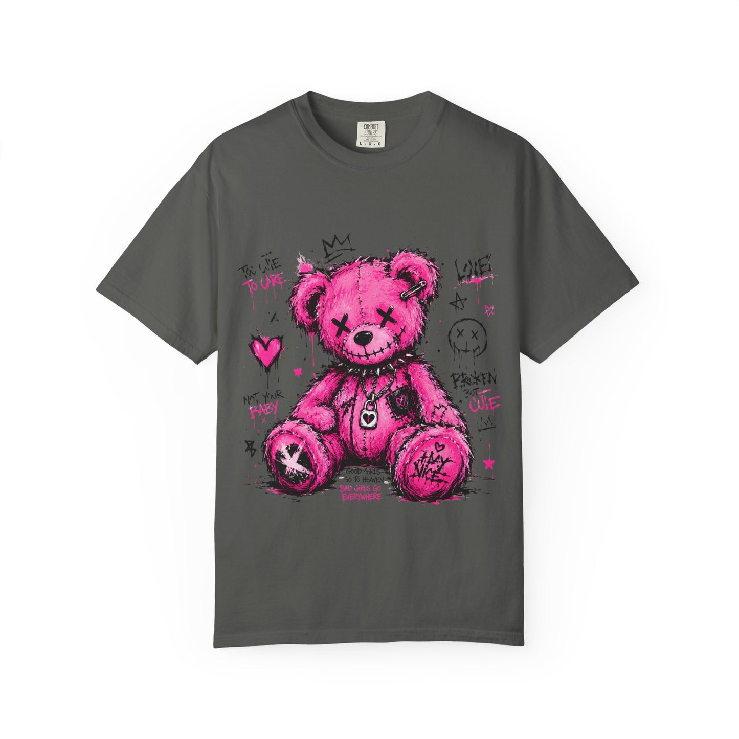 Pink Graffiti Teddy T-Shirt — Distressed Punk Bear Graphic Tee