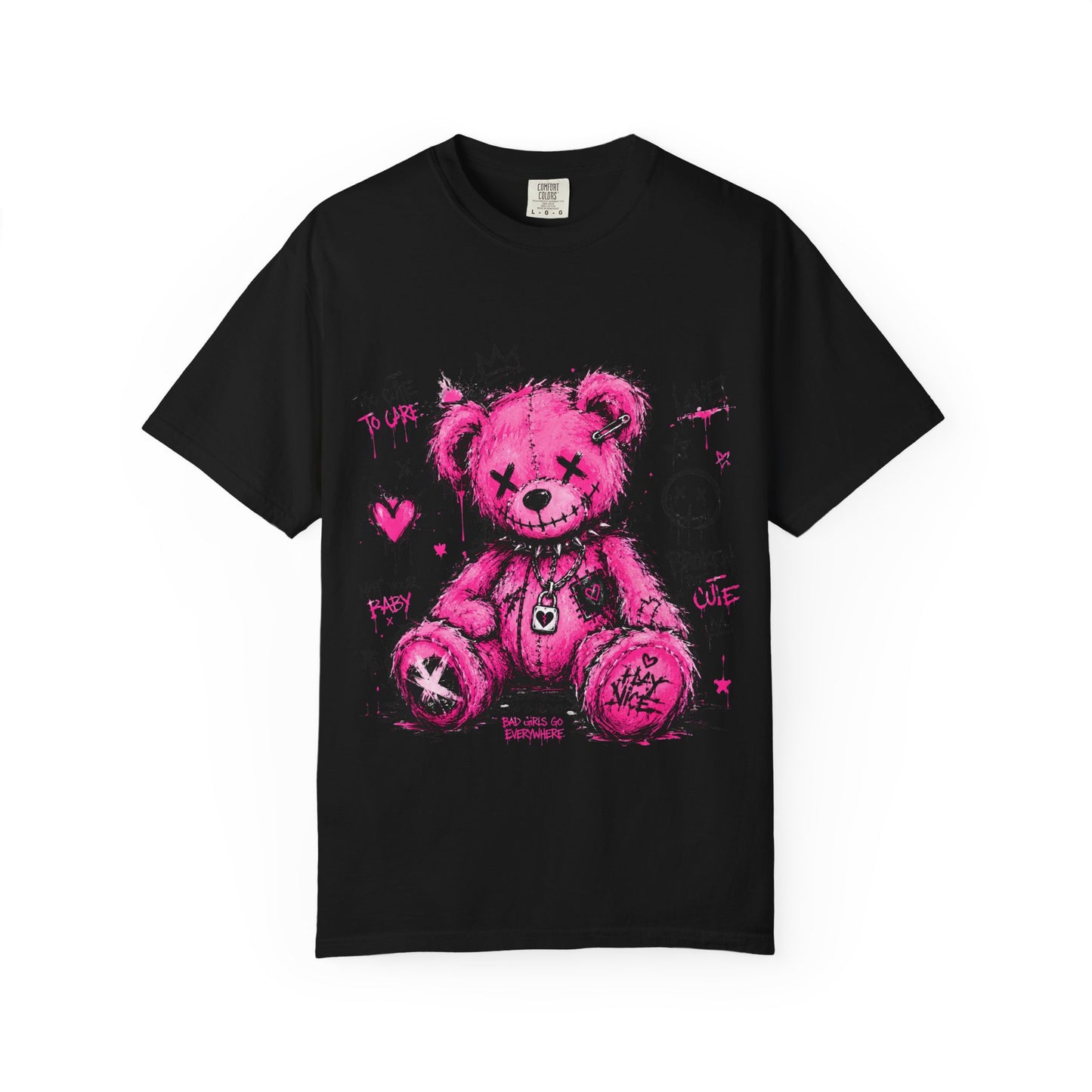 Pink Graffiti Teddy T-Shirt — Distressed Punk Bear Graphic Tee