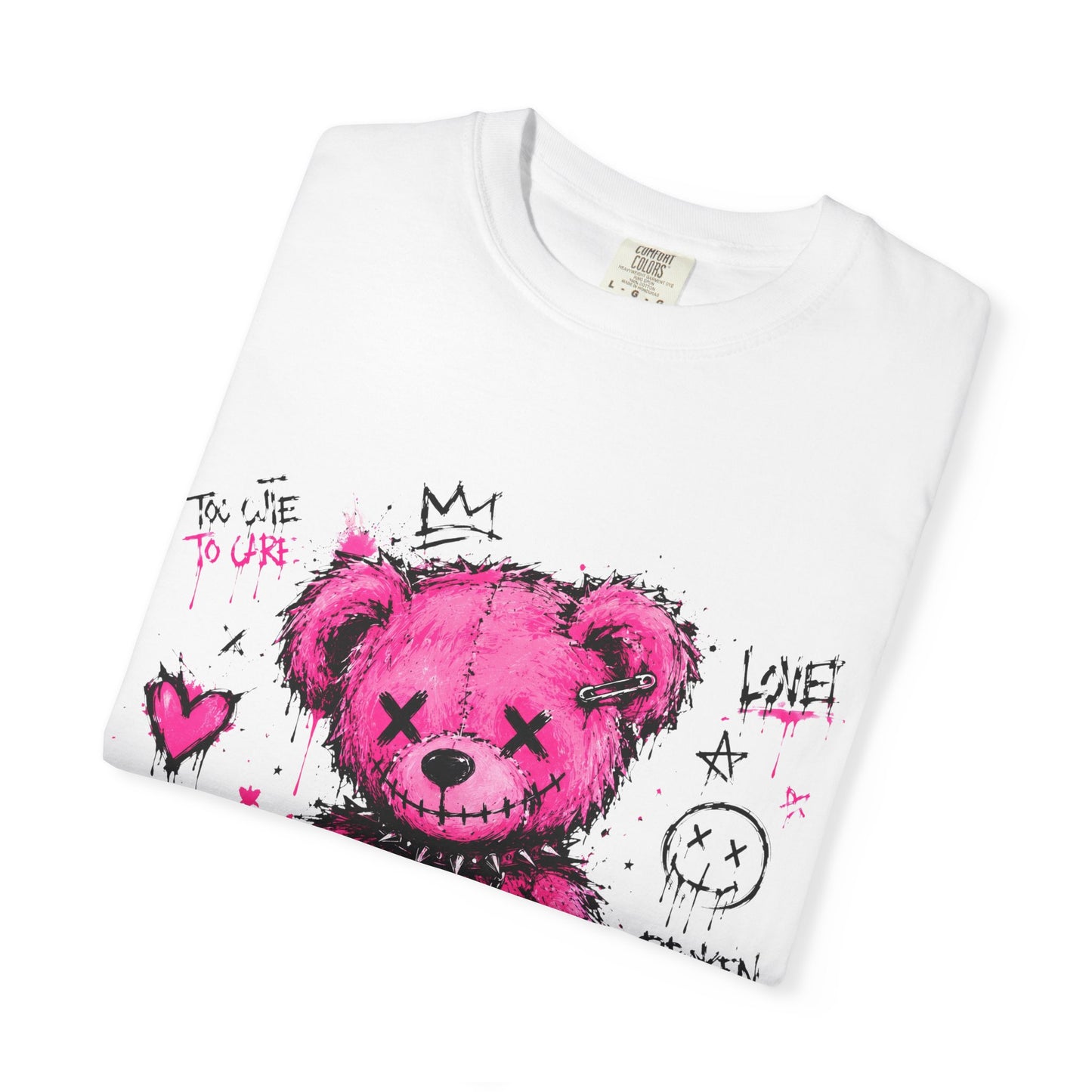 Pink Graffiti Teddy T-Shirt — Distressed Punk Bear Graphic Tee