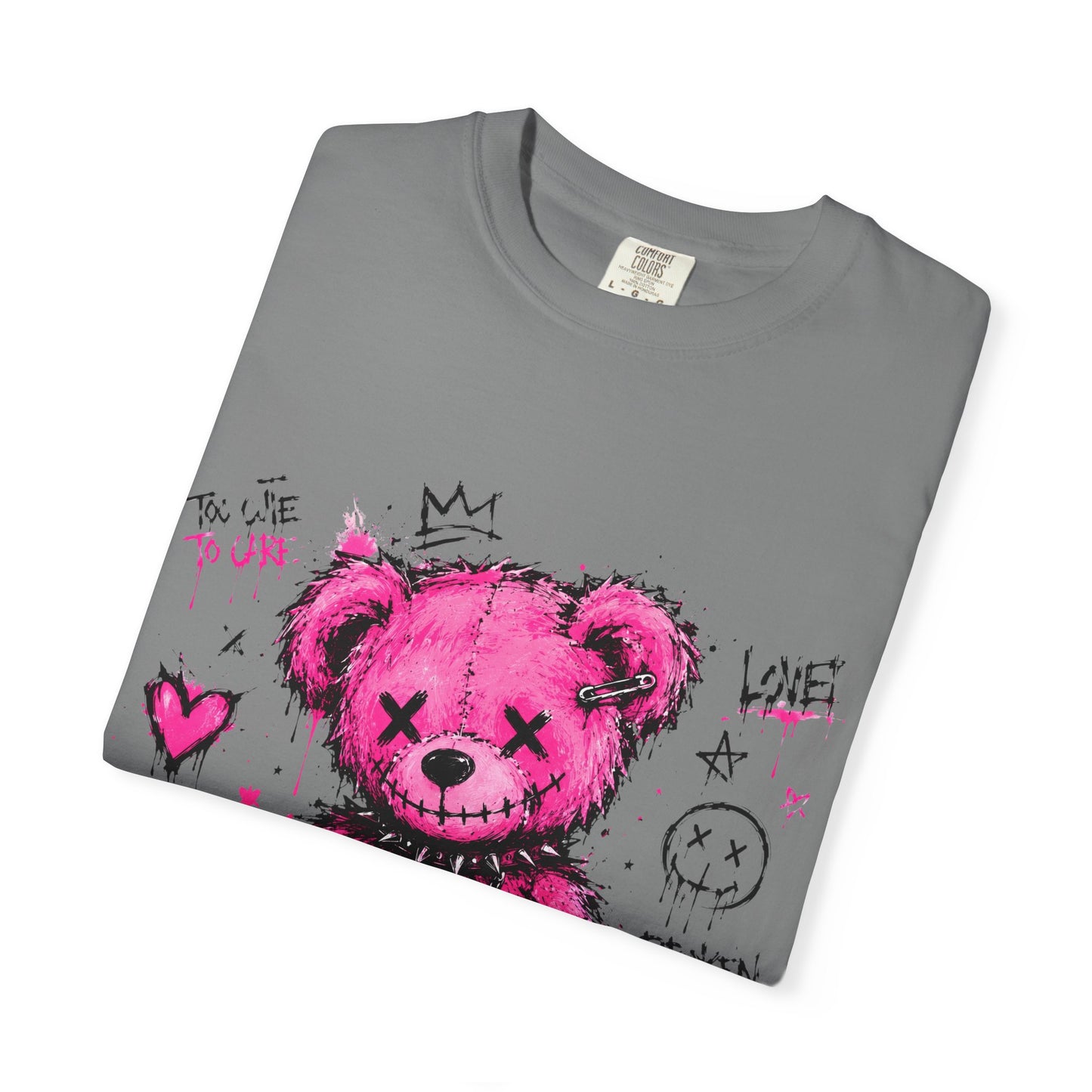 Pink Graffiti Teddy T-Shirt — Distressed Punk Bear Graphic Tee