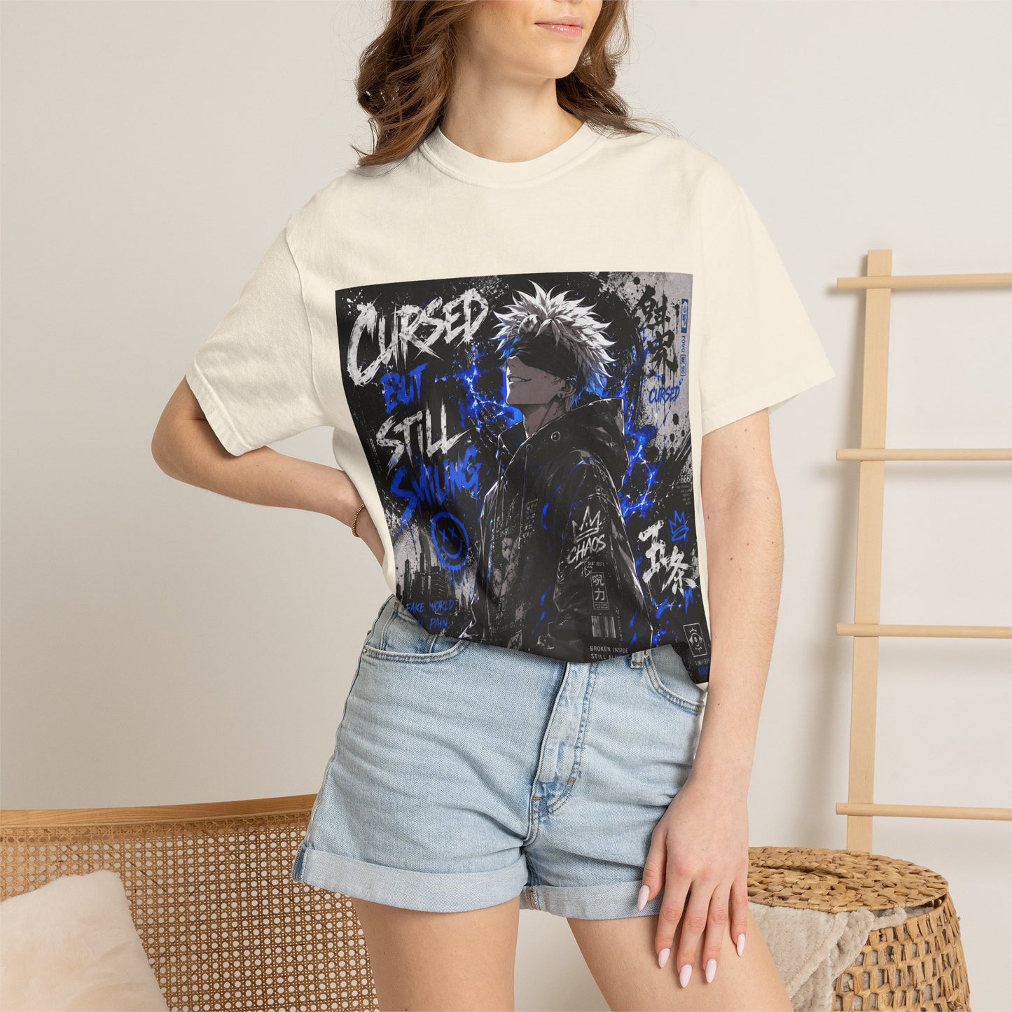 Cursed but Still Smiling T-Shirt — Anime Streetwear Graphic Tee