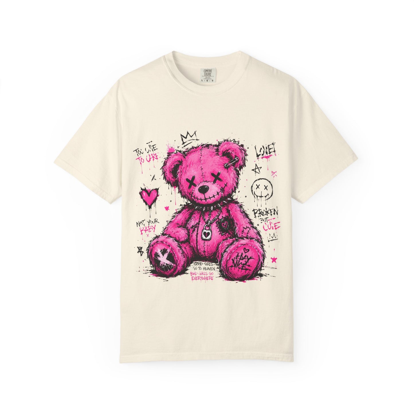 Pink Graffiti Teddy T-Shirt — Distressed Punk Bear Graphic Tee